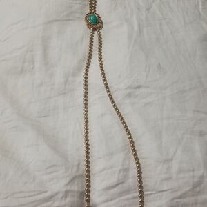 Gold Bead Necklace with Turquoise Stone Accent